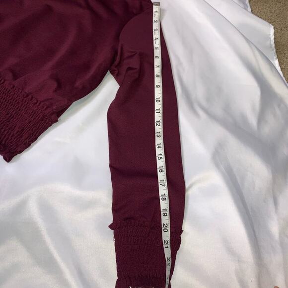 Zara women burgundy blouse elastic waist band SZ S lightweight elastic waist - Picture 5 of 11